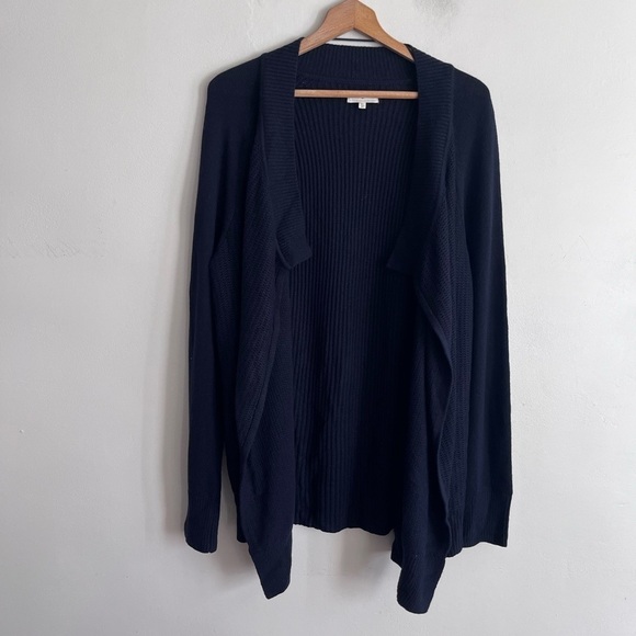 Lou & Grey Navy Blue Wool Open Front Asymmetric Hem Cardigan - Picture 1 of 6